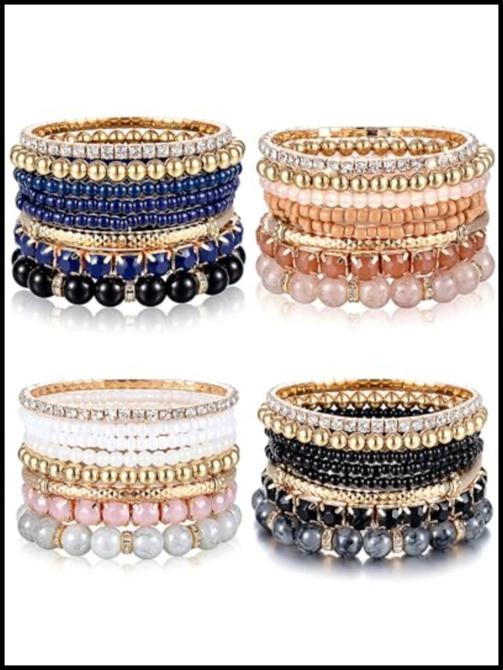 Boho Stackable Beaded Bracelets Set for Women - Alloy & Crystal, 32pcs Elastic